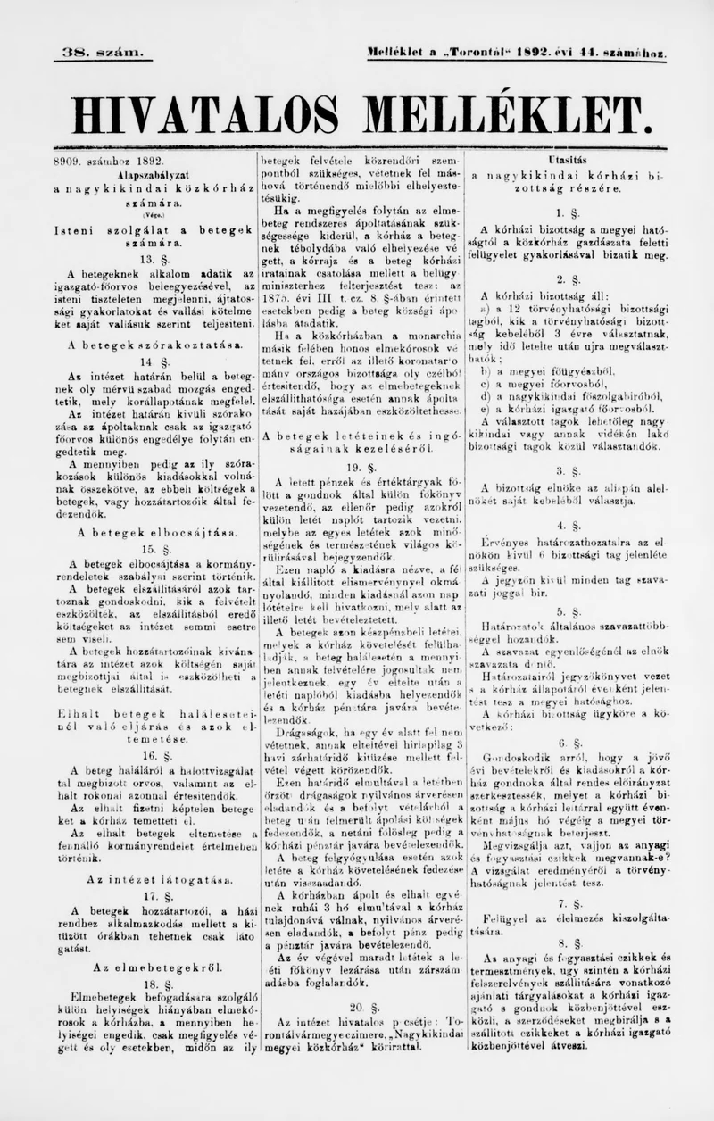 A Totontál  hivatalos melléklete, 5. évf. 1892. március 17. 38. sz.