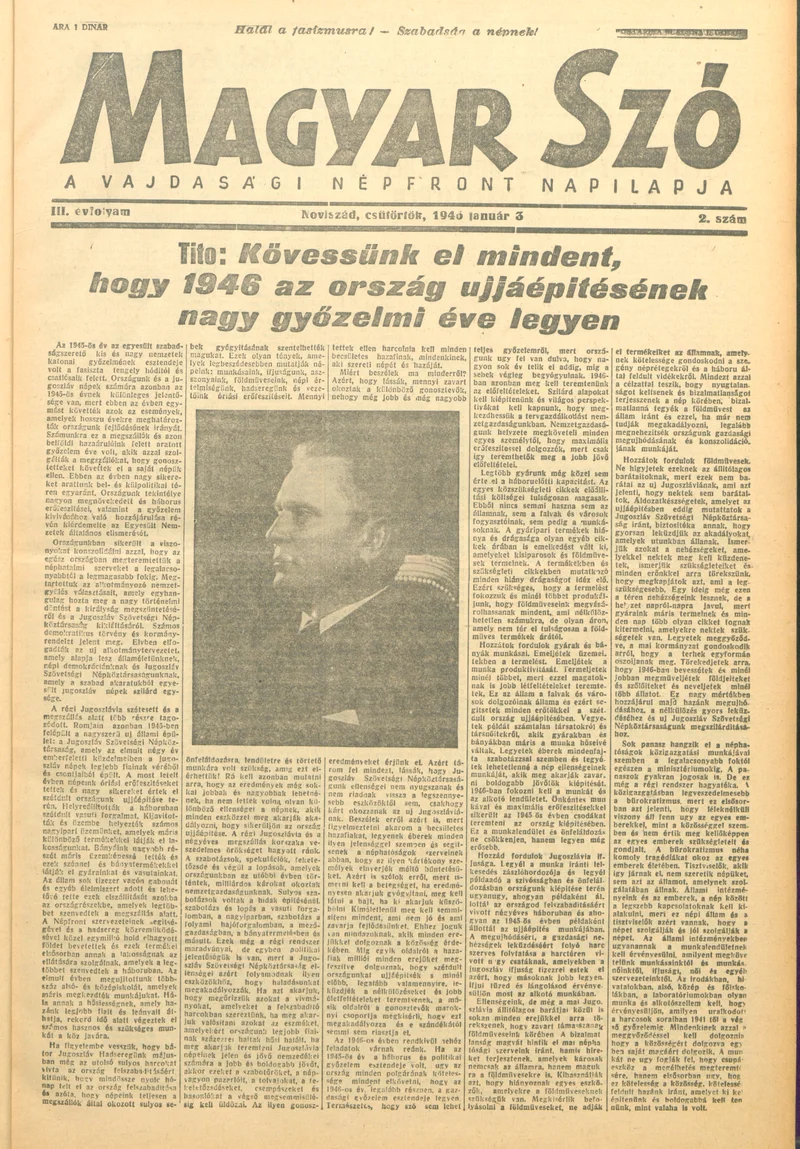 Magyar Szó, 3. évf. 1946. január 3. 2. sz. 1–6. oldal