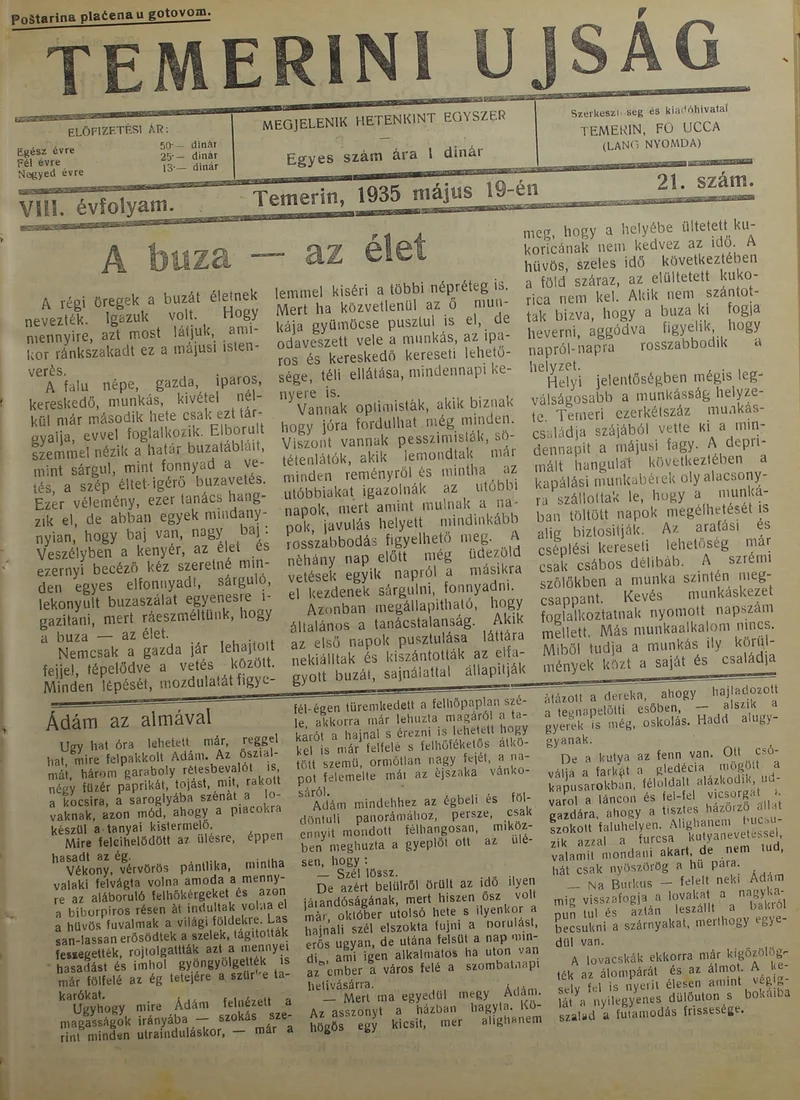 Temerini Újság 1928-1944, 8. évf. 1935. május 19. 21. sz.