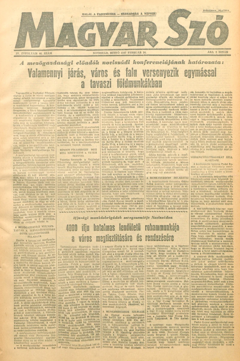 Magyar Szó, 4. évf. 1947. február 24. 46. sz. 1–6. oldal
