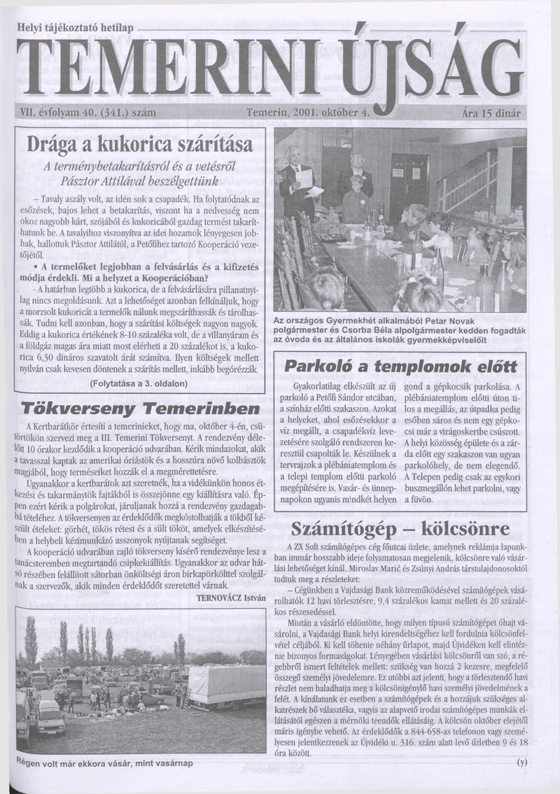 Temerini Újság, 7. évf. 2001. október 4. 40. sz.
