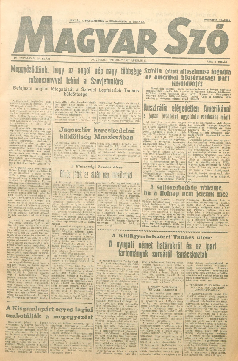 Magyar Szó, 4. évf. 1947. április 12. 95. sz. 1–6. oldal