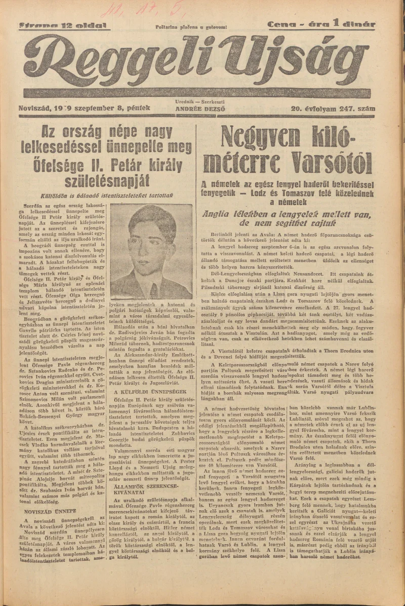 Reggeli Újság, 20. évf. 1939. szeptember 8. 247. sz.