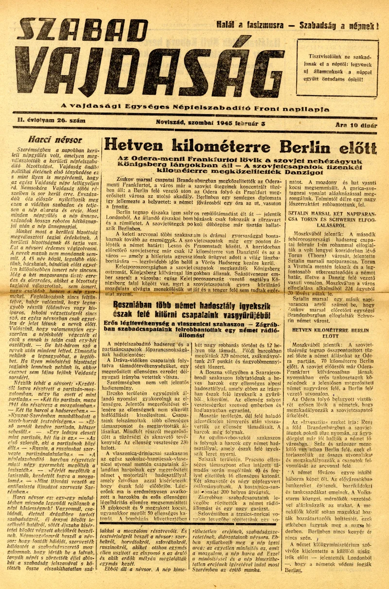 Szabad Vajdaság, 2. évf. 1945. február 3. 26. sz.