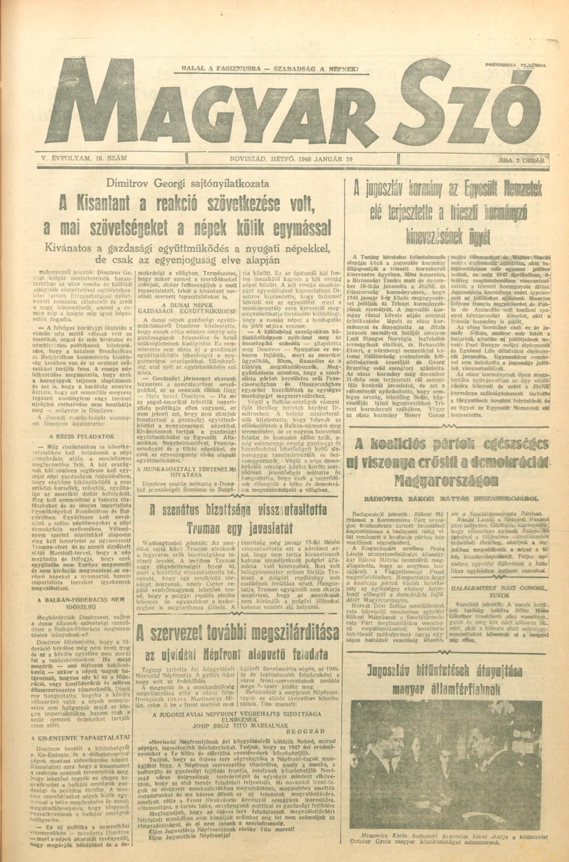 Magyar Szó, 5. évf. 1948. január 19. 16. sz. 1–4. oldal