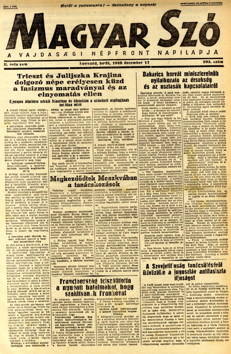 Magyar Szó, 2. évf. 1945. december 17. 293. sz. 1–4. oldal