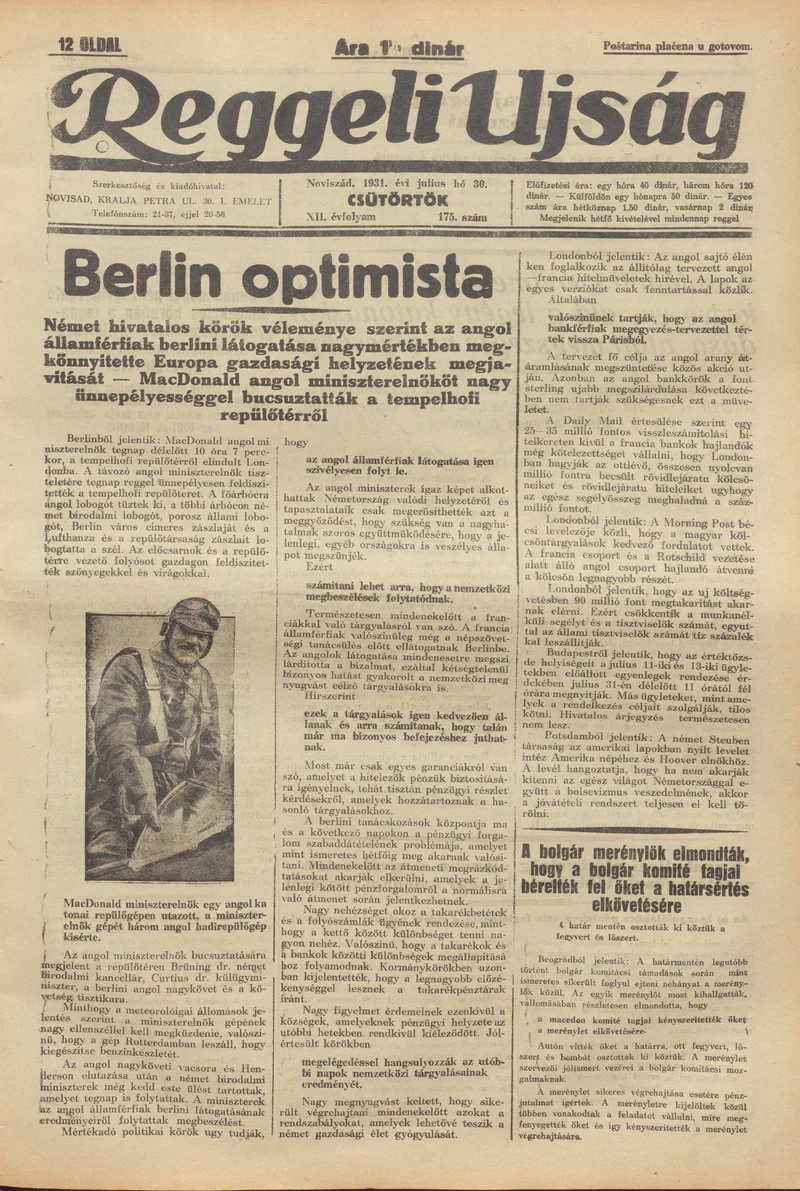 Reggeli Újság, 12. évf. 1931. július 30. 175. sz.
