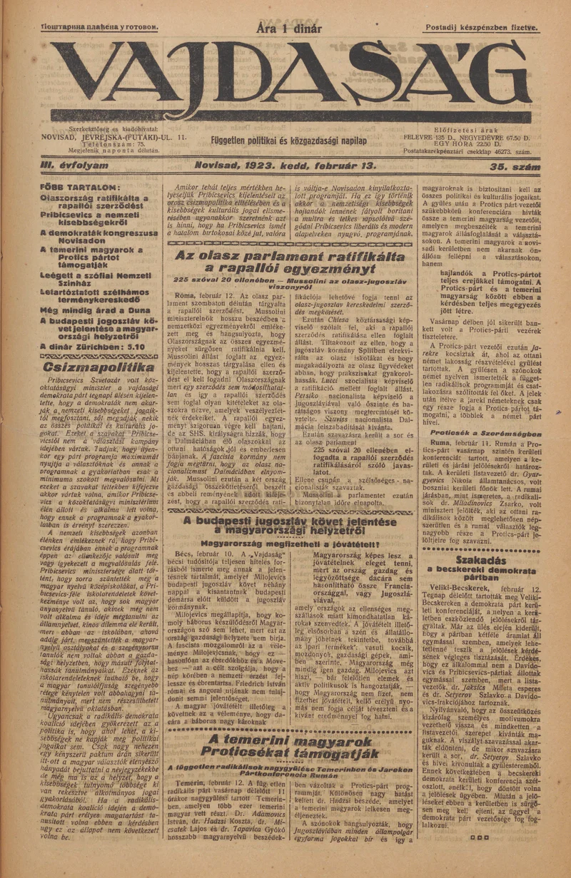 Vajdaság, 3. évf. 1923. február 13. 35. sz.
