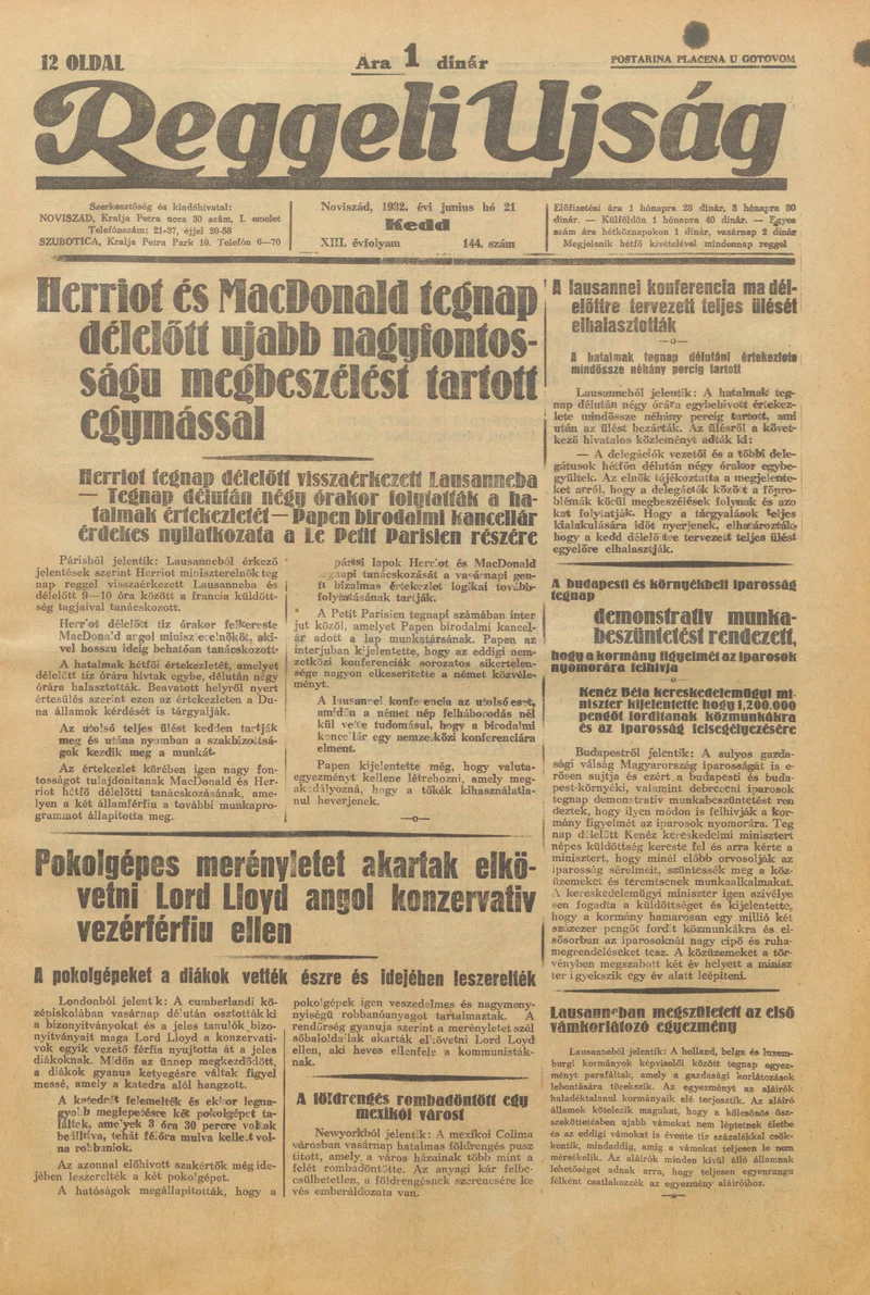 Reggeli Újság, 13. évf. 1932. június 21. 144. sz.