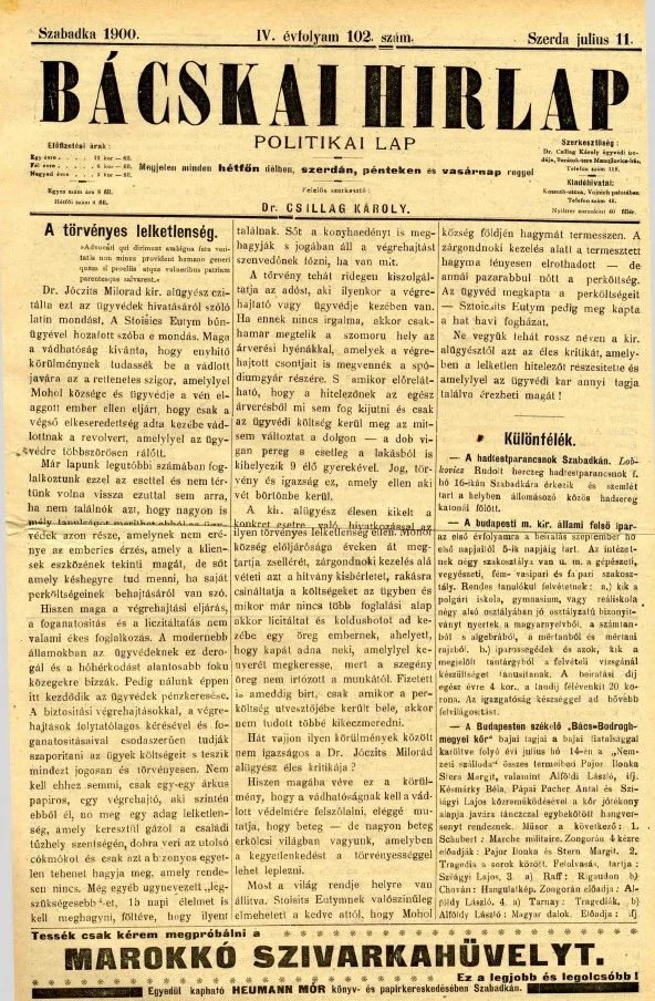 Bácskai Hirlap, 4. évf. 1900. július 11. 102. sz.