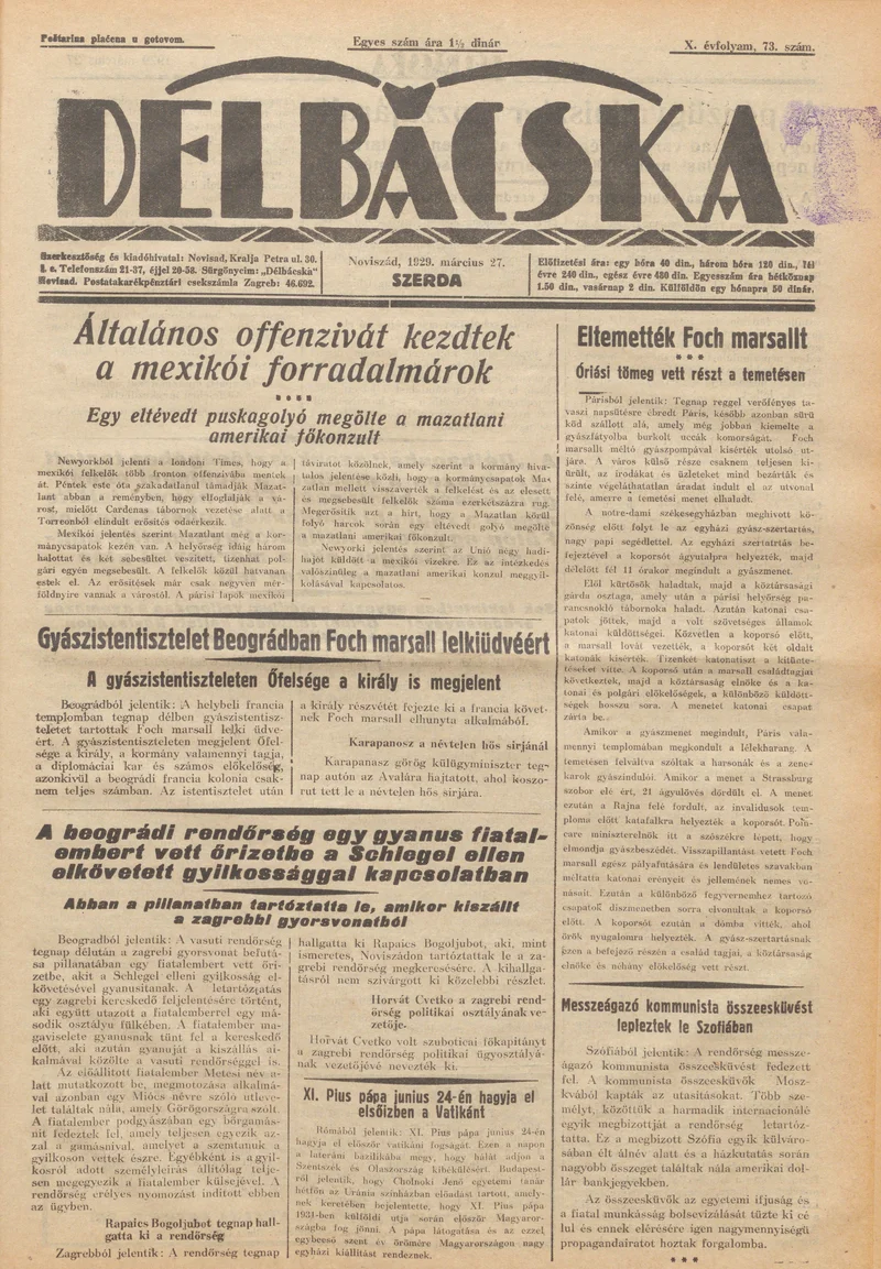 Délbácska, 10. évf. 1929. március 27. 73. sz.