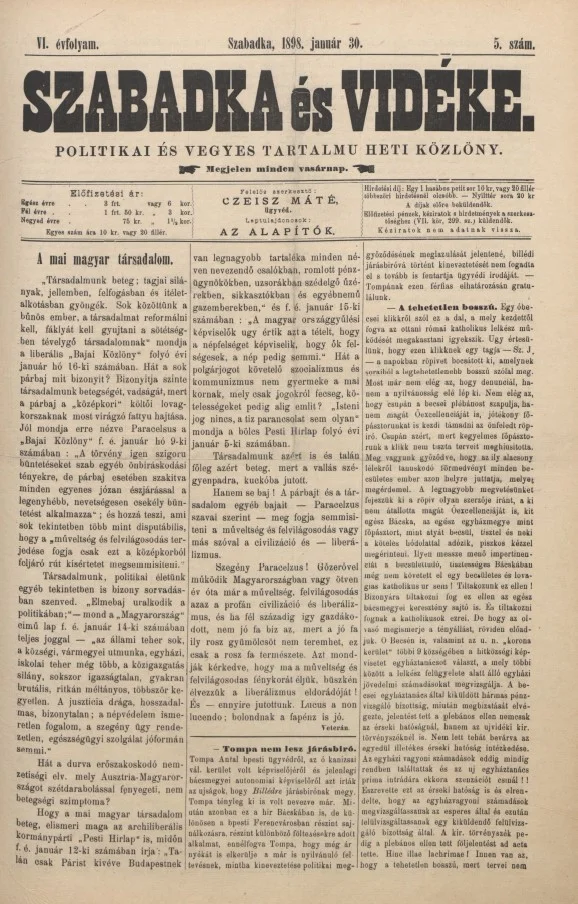 Szabadka és vidéke II, 6. évf. 1898. január 30. 5. sz.