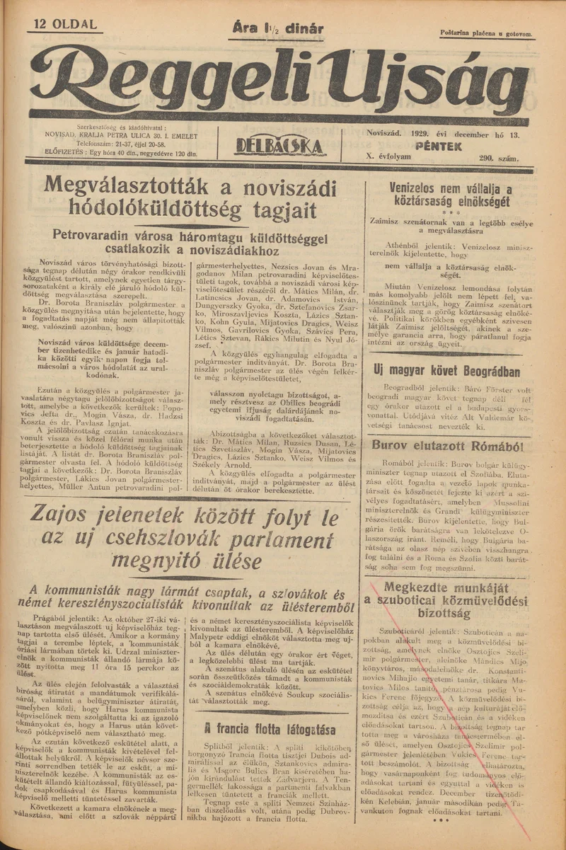 Reggeli Újság, 10. évf. 1929. december 13. 290. sz.