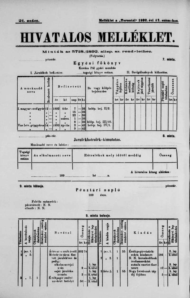 A Totontál  hivatalos melléklete, 5. évf. 1892. február 26. 21. sz.