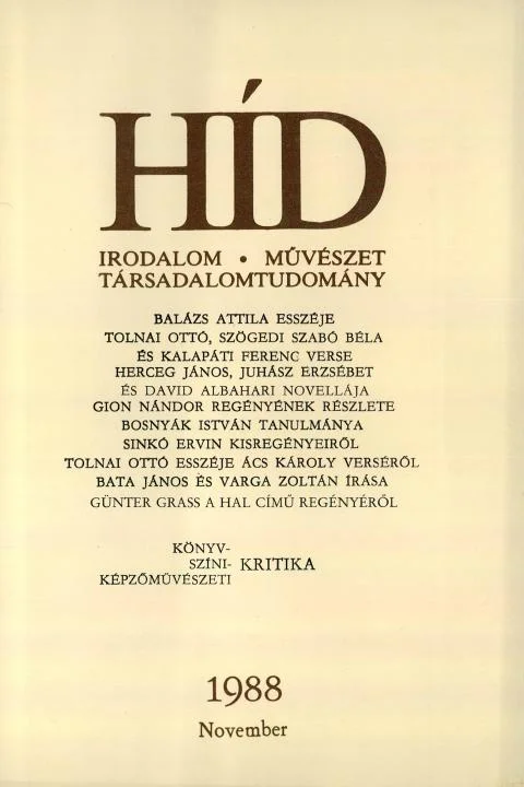Híd, 52. évf. 1988. november. 11. sz. 2125–2252. oldal