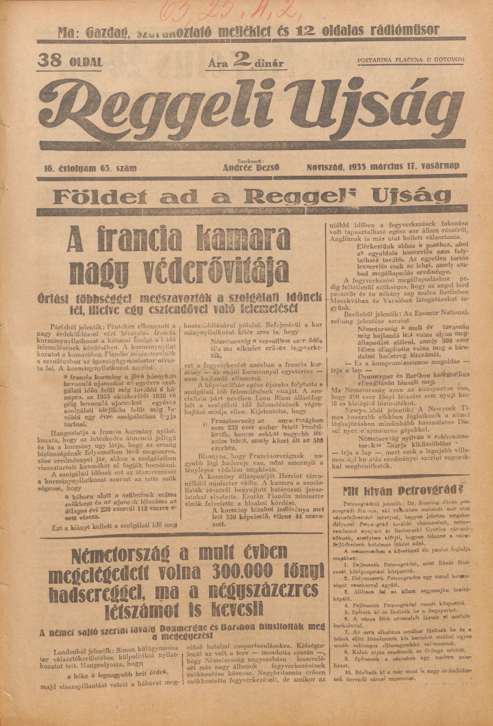 Reggeli Újság, 16. évf. 1935. március 17. 65. sz.