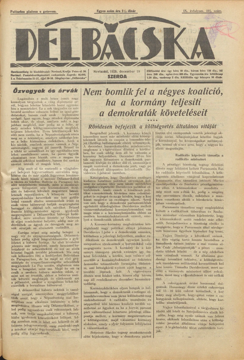 Délbácska, 9. évf. 1928. december 19. 295. sz.