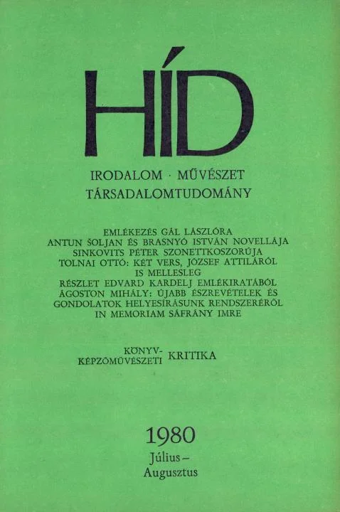 Híd, 44. évf. 1980. július – augusztus. 7–8. sz. 865–1008. oldal