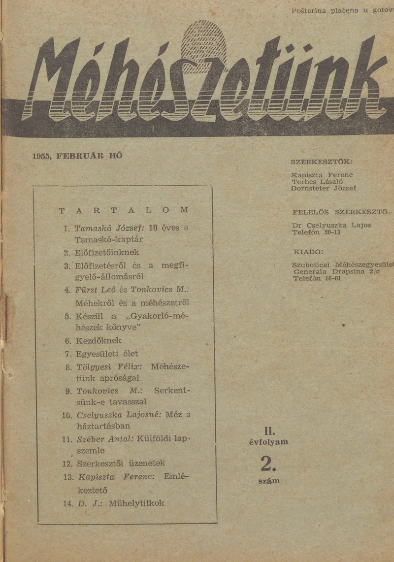 Méhészetünk, 2. évf. 1955. február 1. 2. sz.