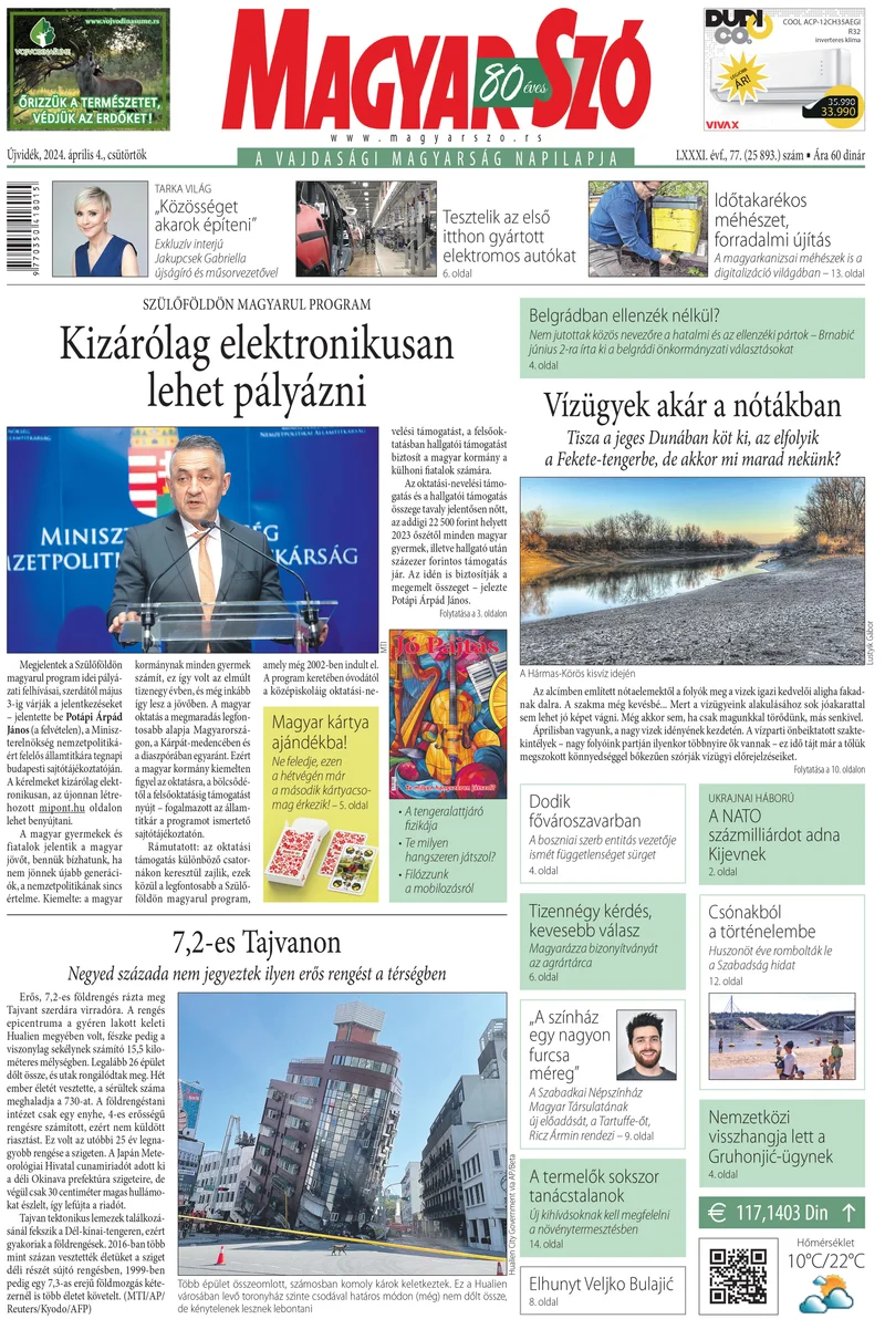 Magyar Szó, 81. évf. 2024. április 4. 77. sz. 1–20. oldal