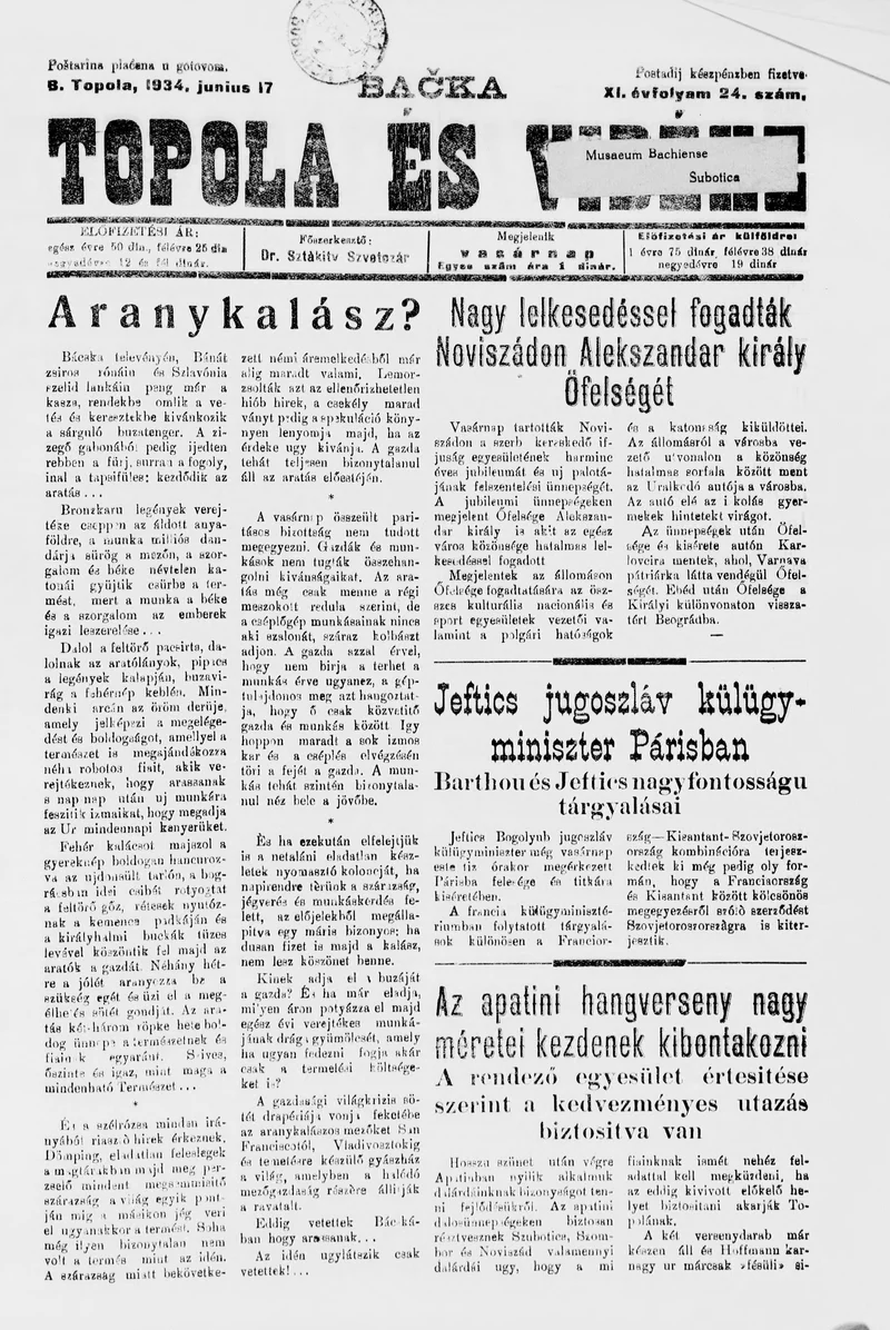 Bačka Topola és Vidéke, 11. évf. 1934. június 17. 24. sz.