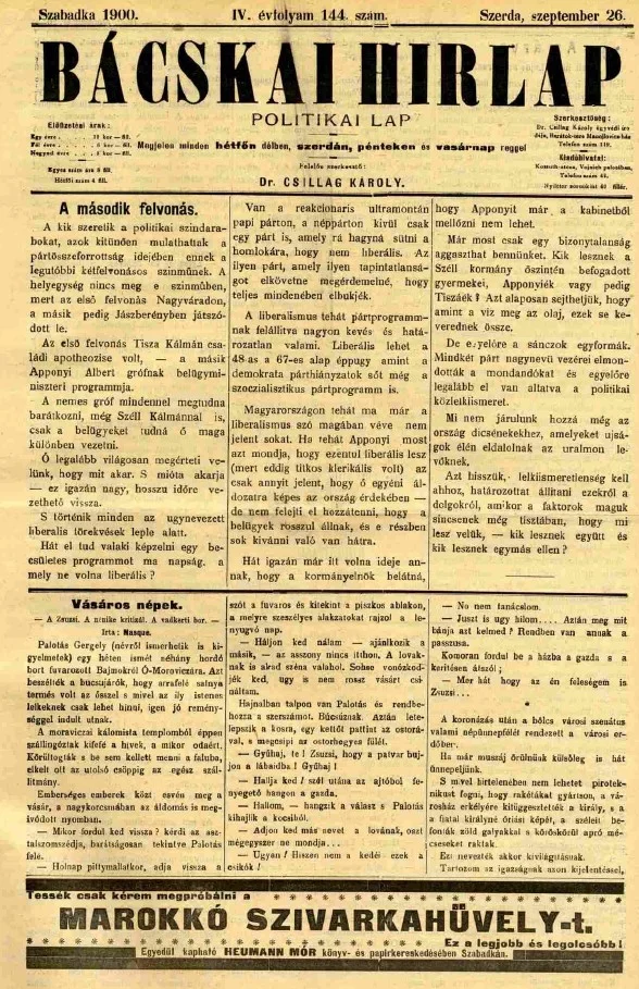 Bácskai Hirlap, 4. évf. 1900. szeptember 26. 144. sz.