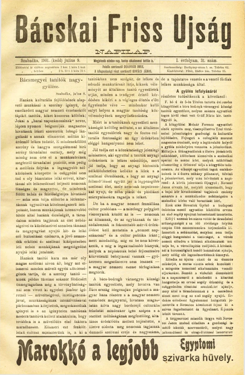 Bácskai Friss Ujság, 1. évf. 1901. július 9. 31. sz.