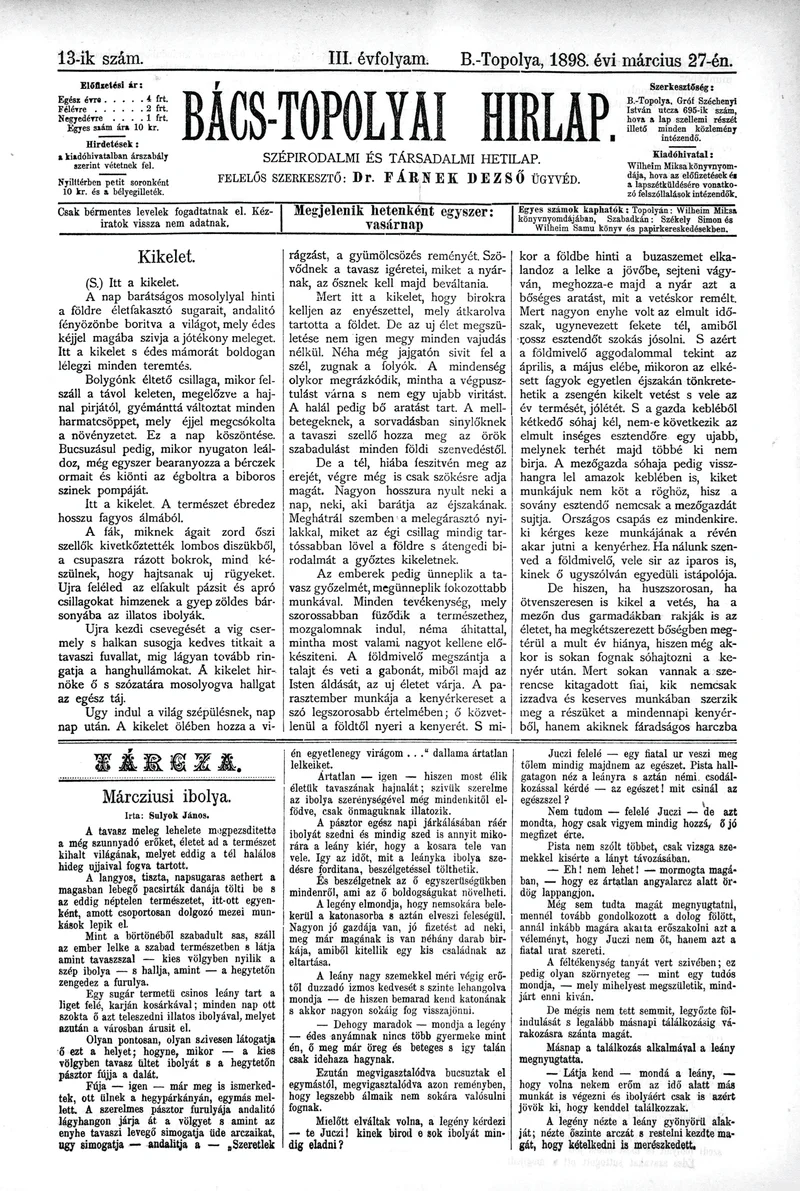 Bács-Topolyai Hirlap, 3. évf. 1898. március 27. 13. sz.