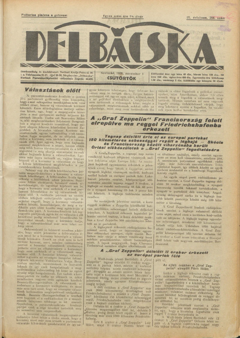 Délbácska, 9. évf. 1928. november 1. 256. sz.