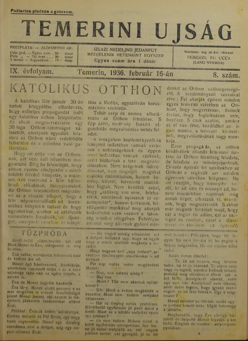 Temerini Újság 1928-1944, 9. évf. 1936. február 16. 8. sz.