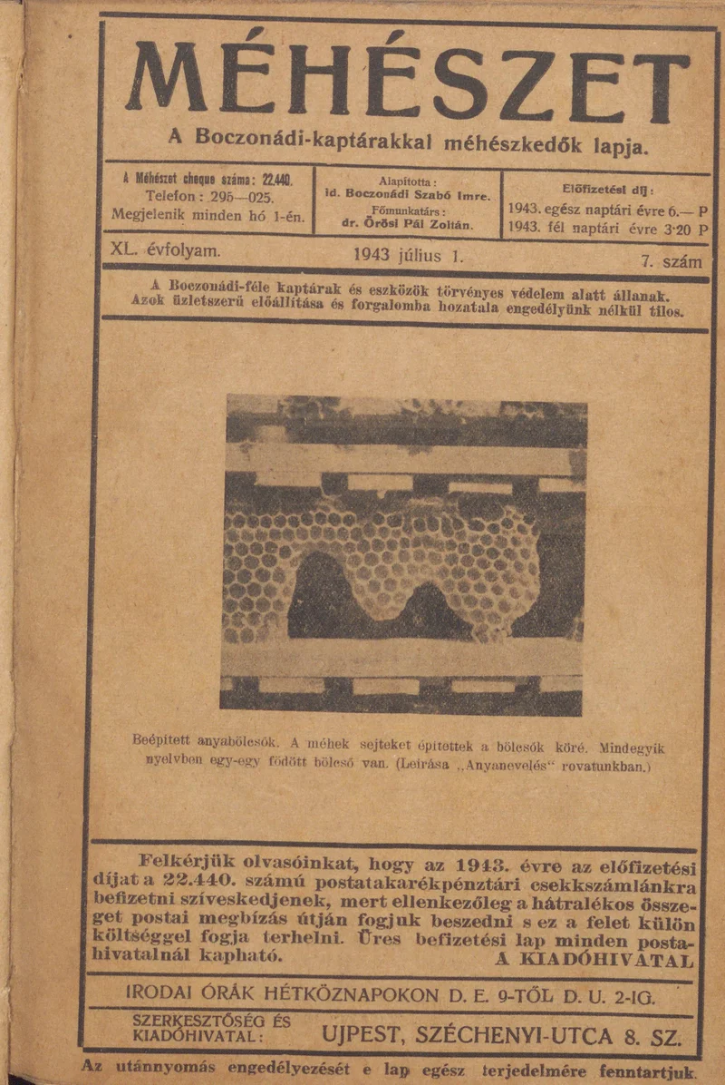Méhészet, 40. évf. 1943. július 1. 7. sz.