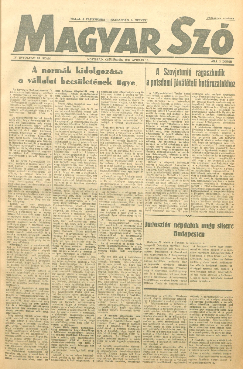 Magyar Szó, 4. évf. 1947. április 10. 93. sz. 1–6. oldal