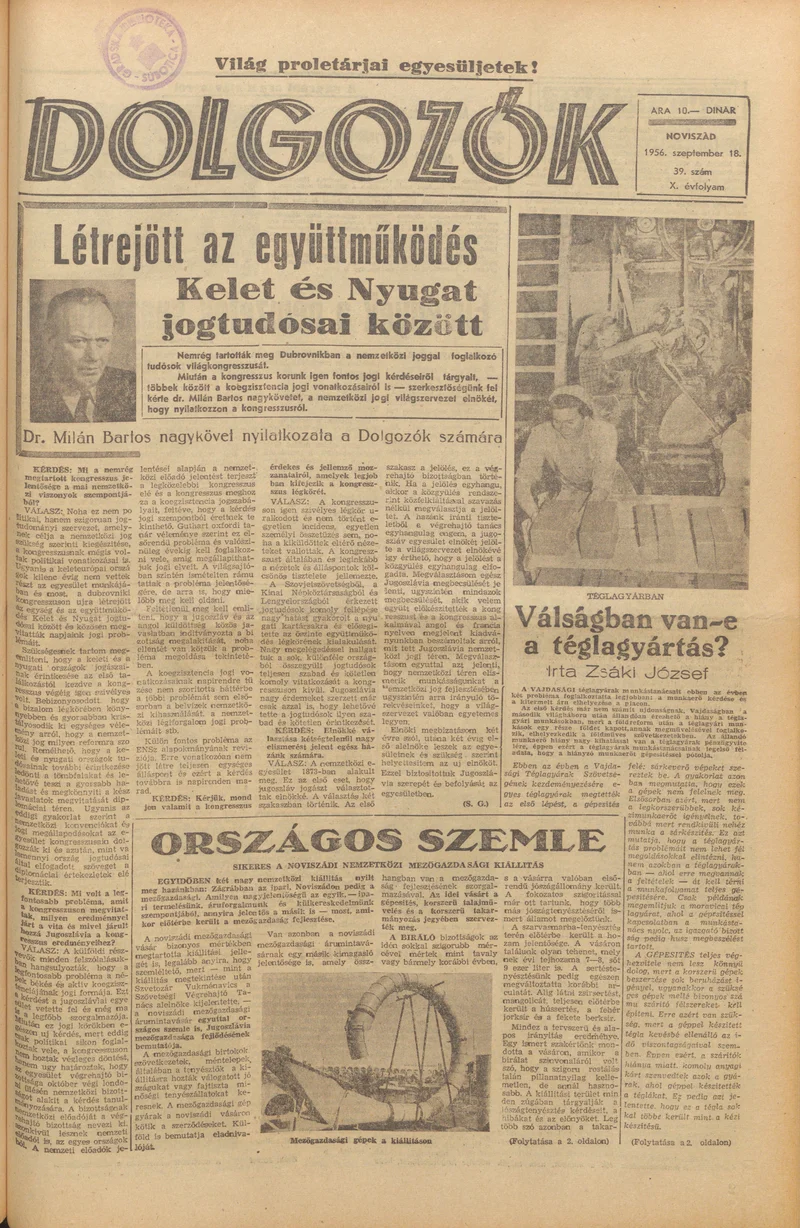 Dolgozók, 10. évf. 1956. szeptember 18. 39. sz.