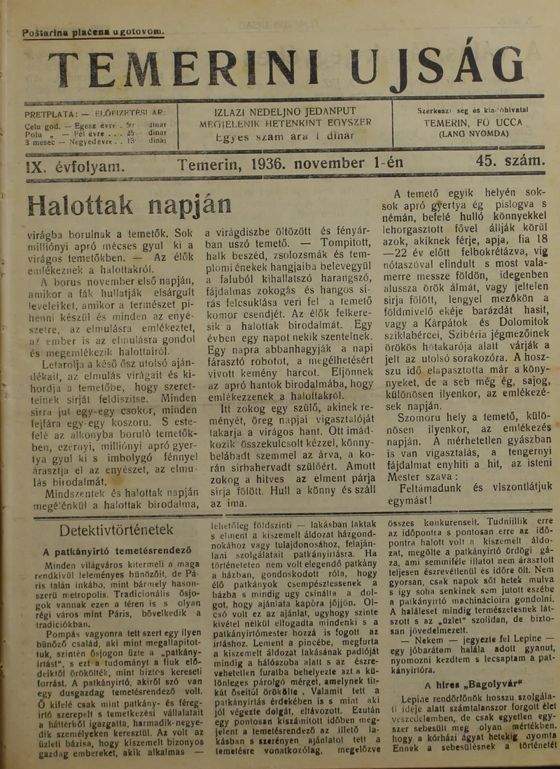 Temerini Újság 1928-1944, 9. évf. 1936. november 1. 45. sz.