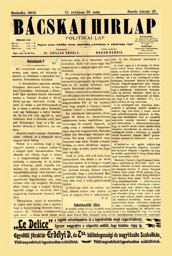 Bácskai Hirlap, 6. évf. 1902. február 26. 33. sz.