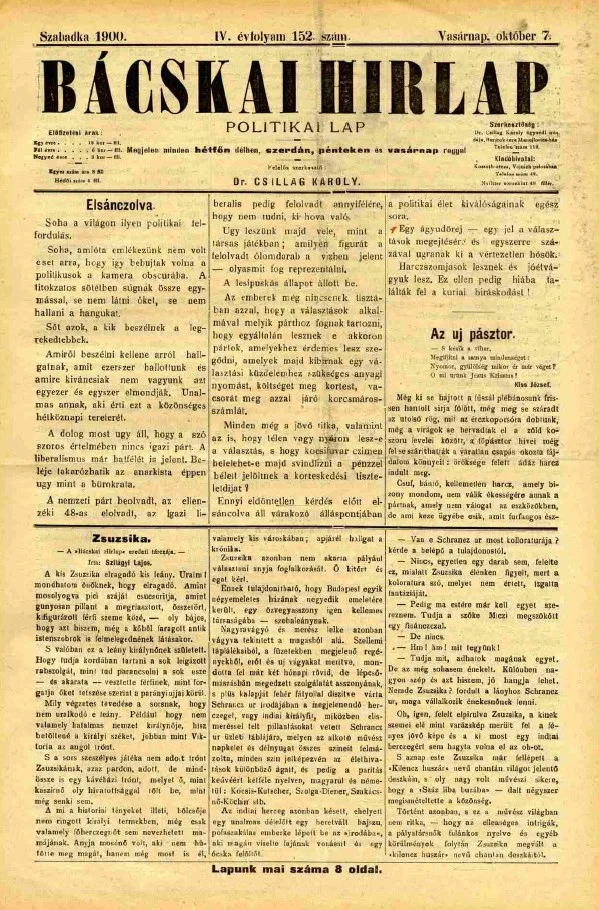 Bácskai Hirlap, 4. évf. 1900. október 7. 152. sz.