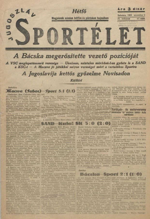 Jugoszláv sportélet, 4. évf. 1925. november 2. 67. sz.