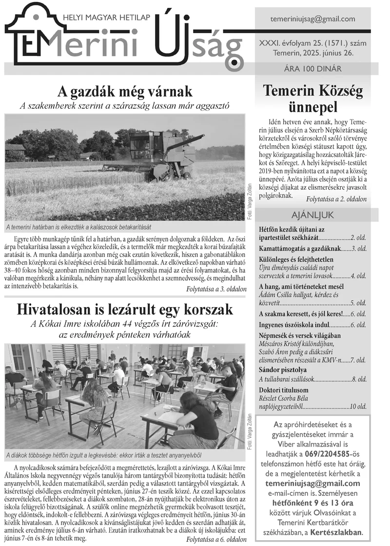 Temerini Újság, 31. évf. 2025. június 26. 25. sz.