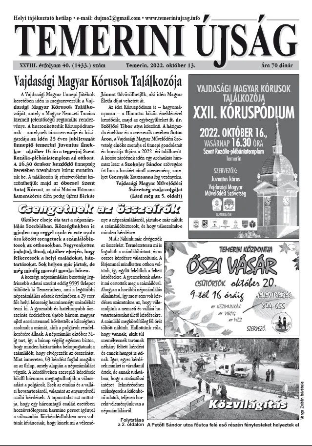 Temerini Újság, 28. évf. 2022. október 13. 40. sz.