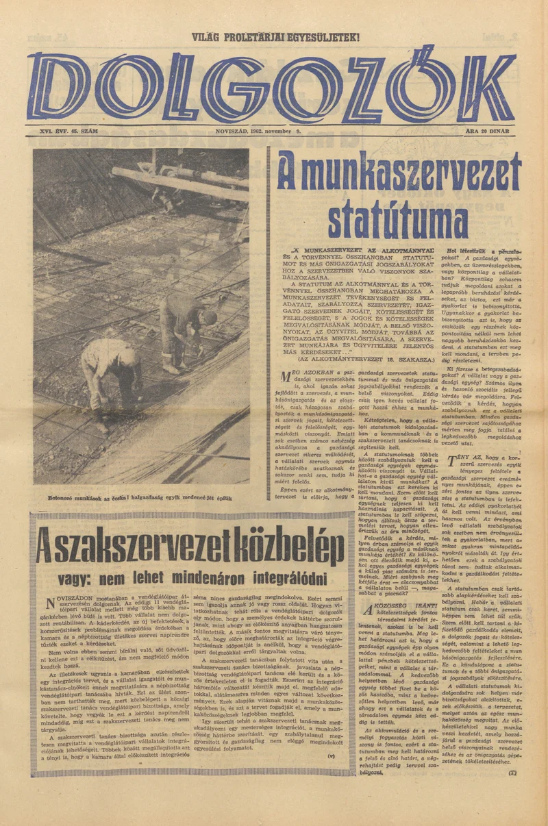 Dolgozók, 16. évf. 1962. november 9. 45. sz.