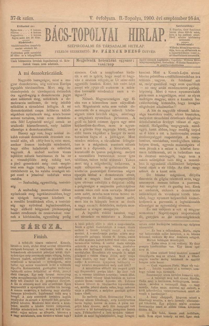 Bács-Topolyai Hirlap, 5. évf. 1900. szeptember 16. 37. sz.