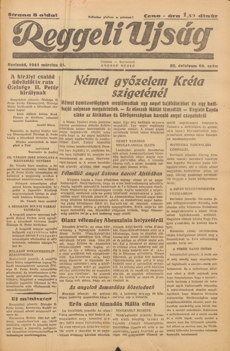 Reggeli Újság, 22. évf. 1941. március 31. 90. sz.