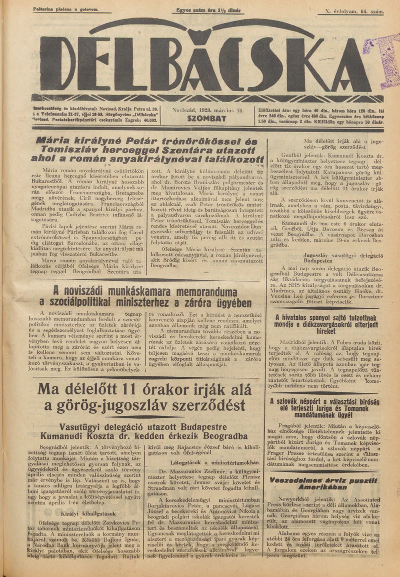 Délbácska, 10. évf. 1929. március 16. 64. sz.