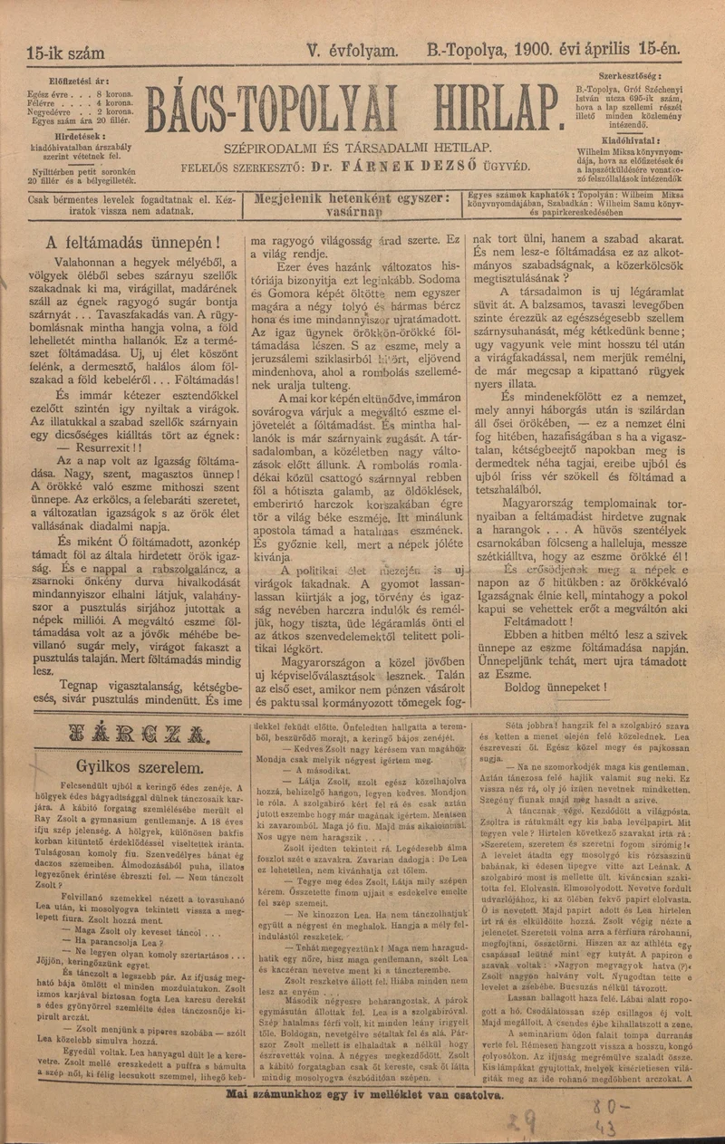 Bács-Topolyai Hirlap, 5. évf. 1900. április 15. 15. sz.