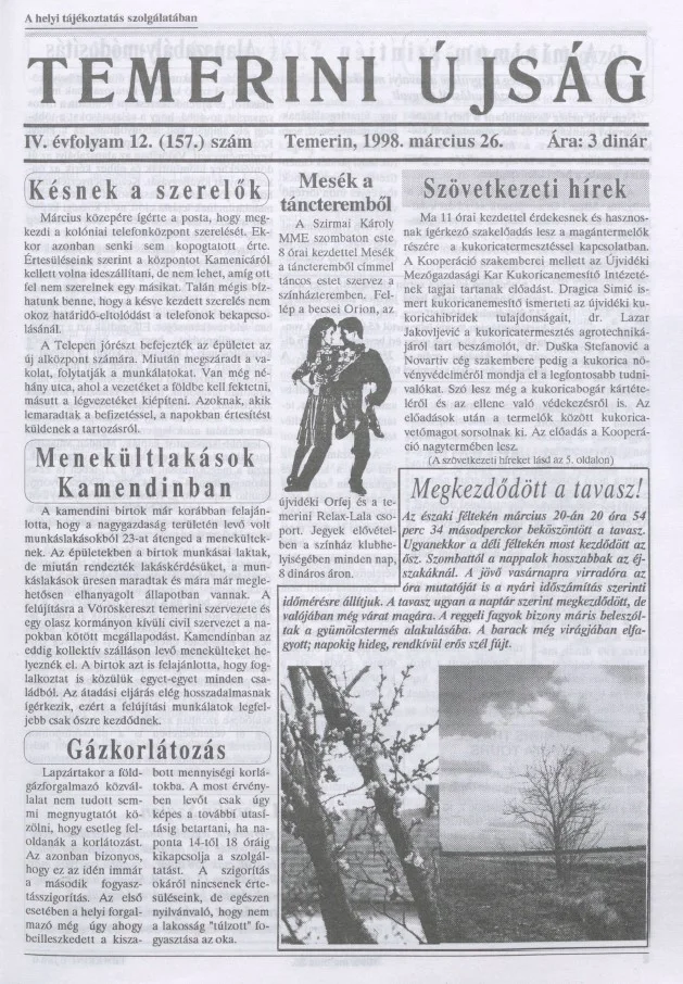 Temerini Újság, 4. évf. 1998. március 26. 12. sz.