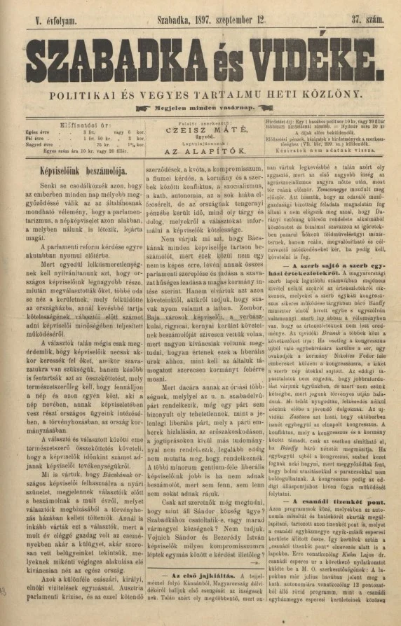 Szabadka és vidéke II, 5. évf. 1897. szeptember 12. 37. sz.