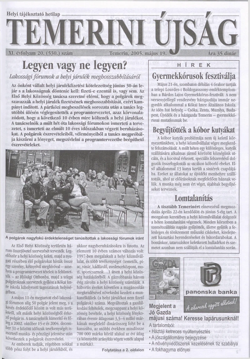 Temerini Újság, 11. évf. 2005. május 19. 20. sz.
