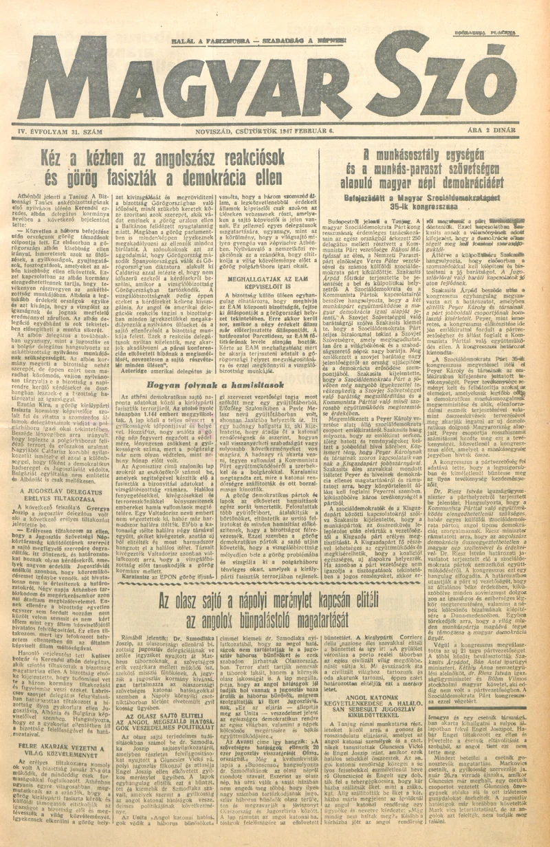 Magyar Szó, 4. évf. 1947. február 6. 31. sz. 1–8. oldal