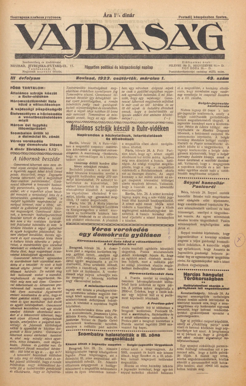 Vajdaság, 3. évf. 1923. március 1. 49. sz.
