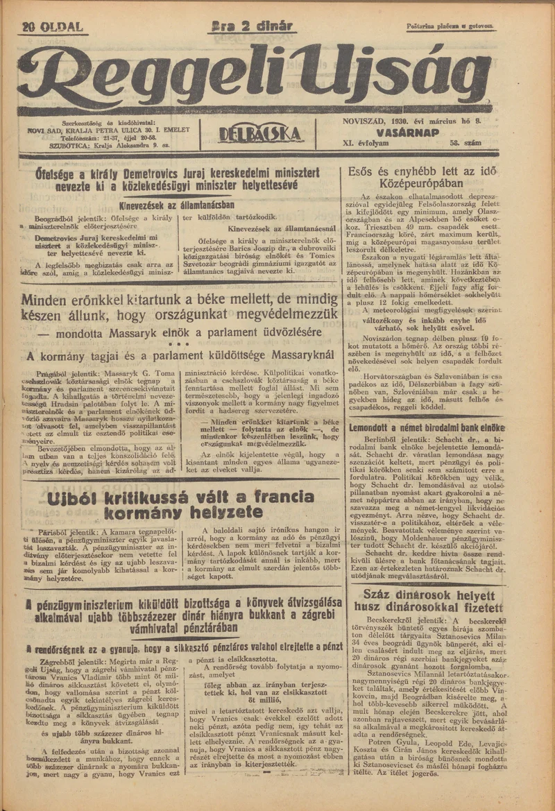 Reggeli Újság, 11. évf. 1930. március 9. 58. sz.